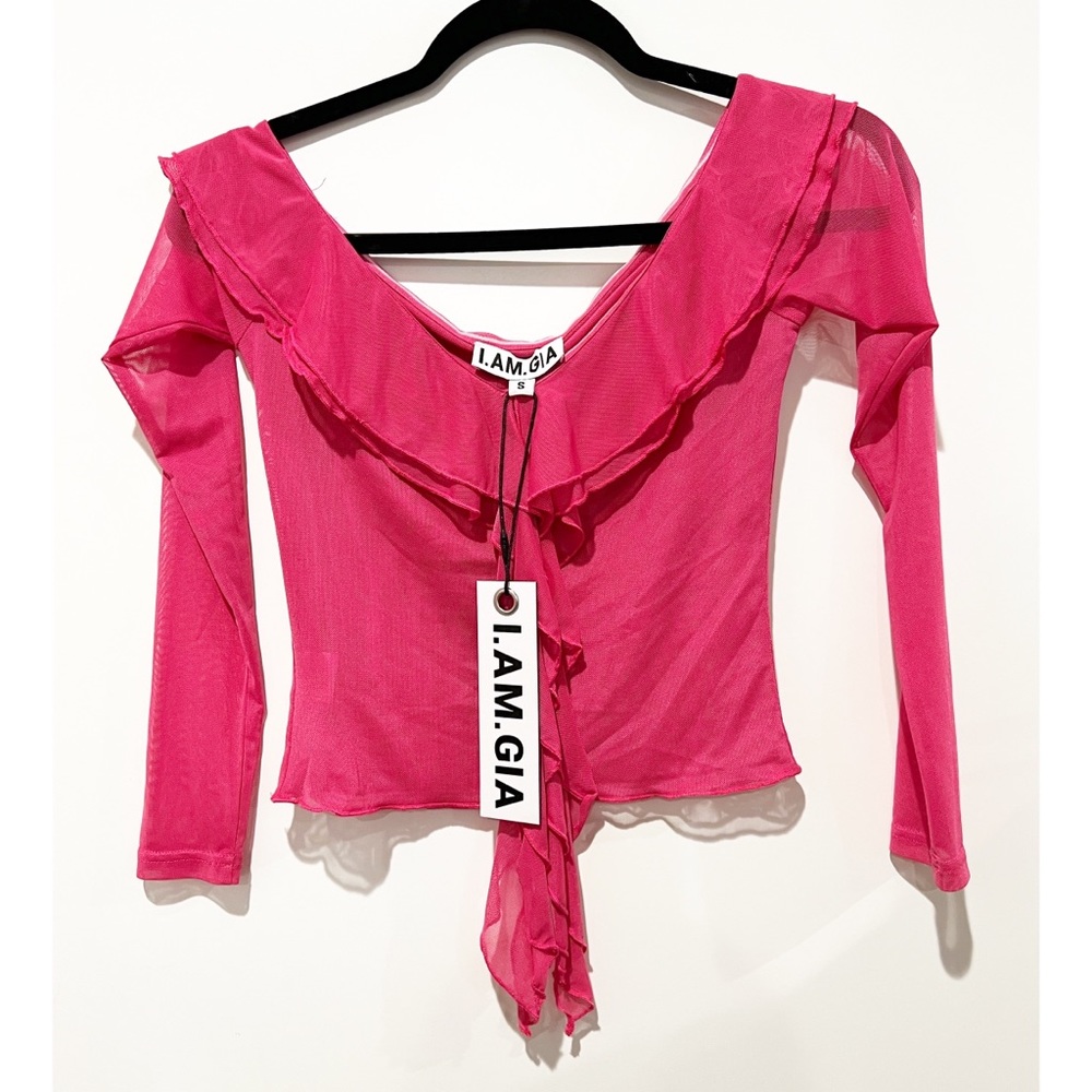 I.AM.GIA Pink Off-Shoulder Mesh Top - Picture 4 of 5
